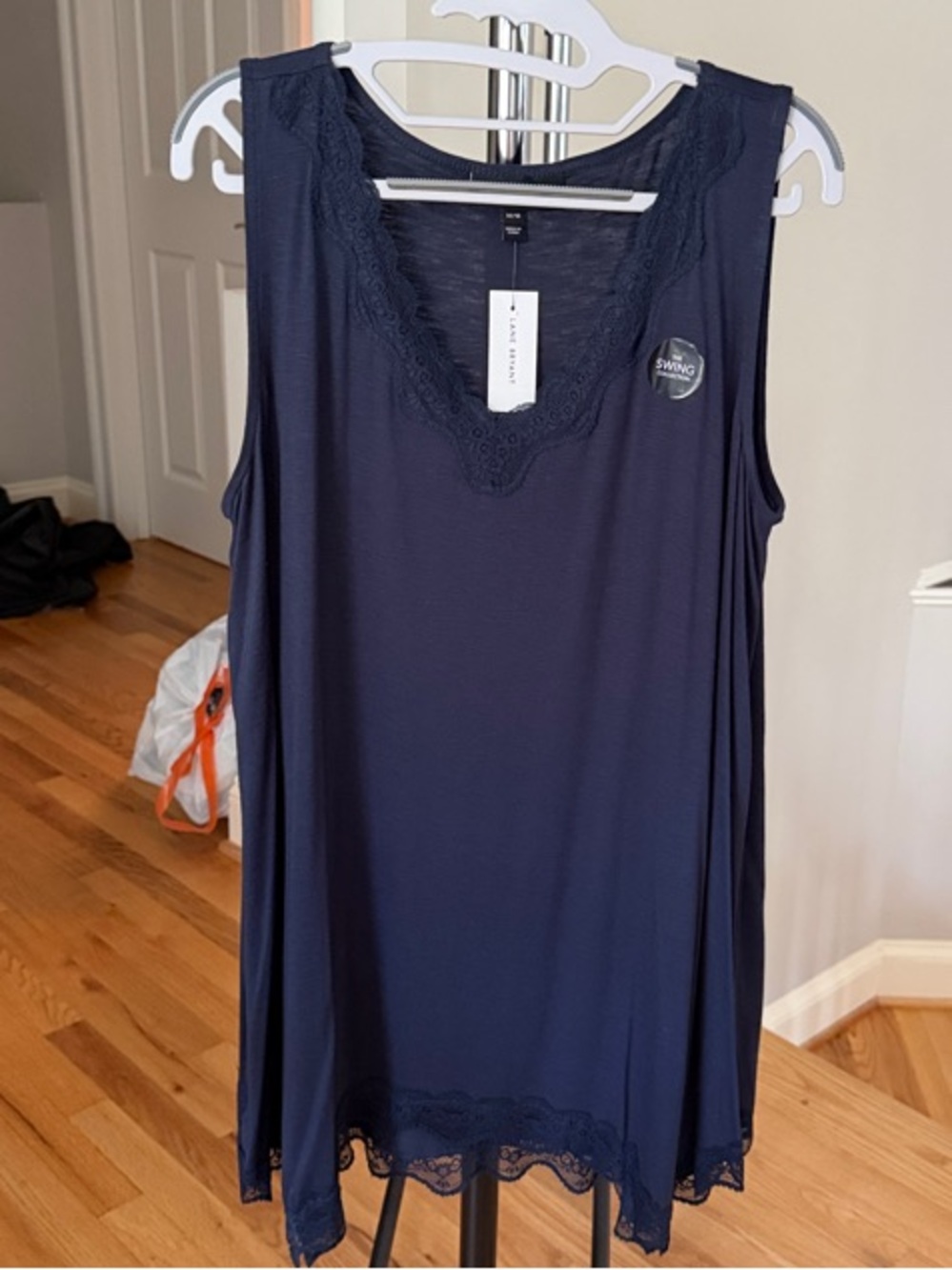 Lane Bryant Navy Swing Tank with Lace Trim